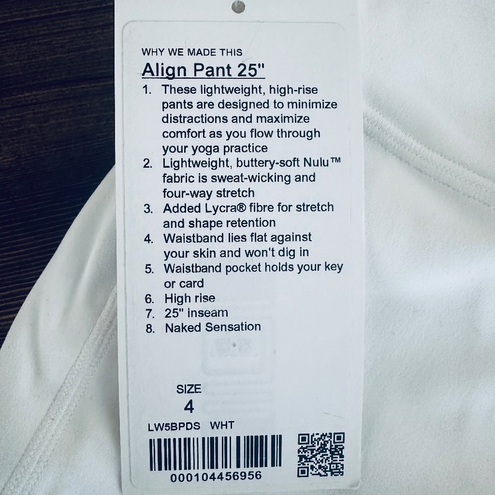 NWT Lululemon White Align Leggings 25”